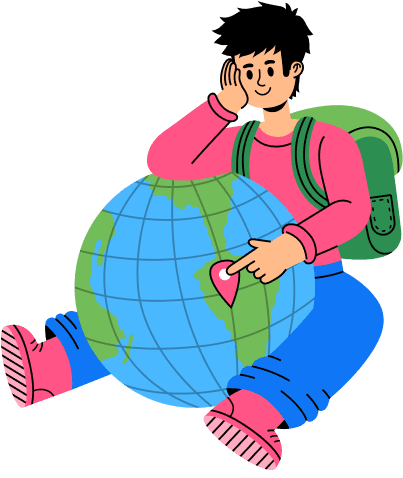 Student with globe illustration